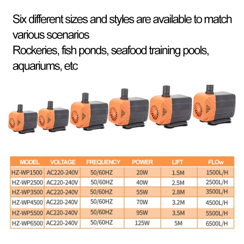 AC220V silent submersible water pump, circulating fountain pump, fish tank and pond circulating pump, garden rockery water pump