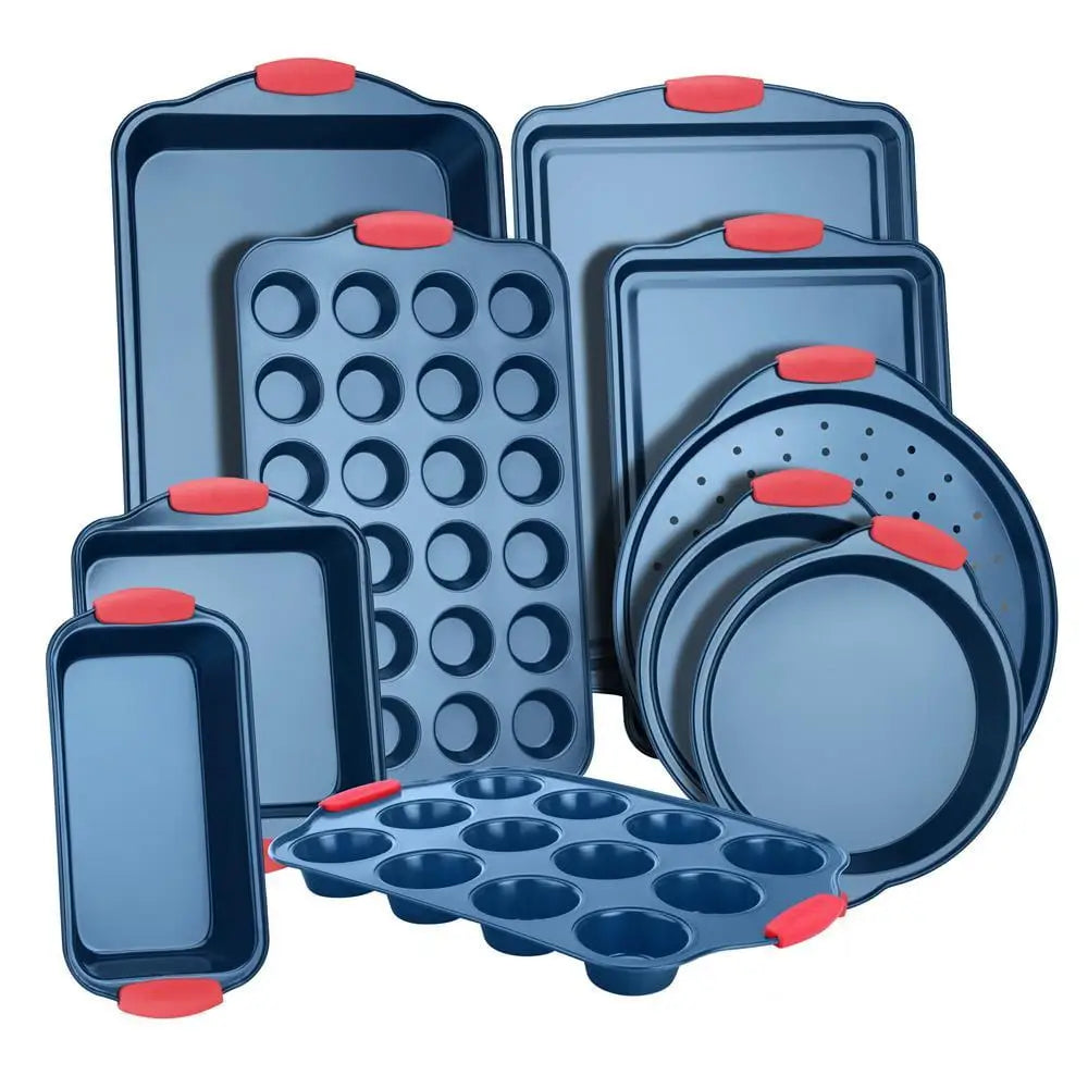 10-Piece Nonstick Bakeware Set Carbon Steel Baking Pans Silicone Handles Oven Safe PFOA PFOS Free Bakeware Kitchen Set Cookie