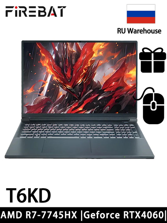 FIREBAT T6KD AMD R7-7745HX 16Inch NVIDA Geforce RTX4060 GPU 16GB RAM 512GB SSD 240Hz Refresh Rate Gaming Gamer Laptop