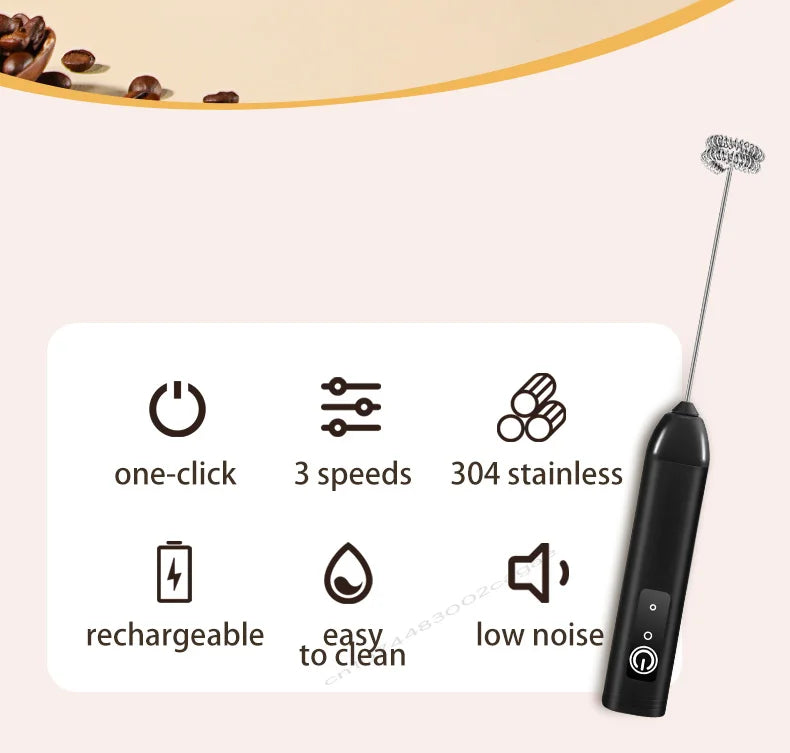 MINl Mik Frother USB Rechargeable 3 Speeds Foam Maker Coffee Whisk Mixer Electric Handle Blender Egg Beater Hot Cooking Tools