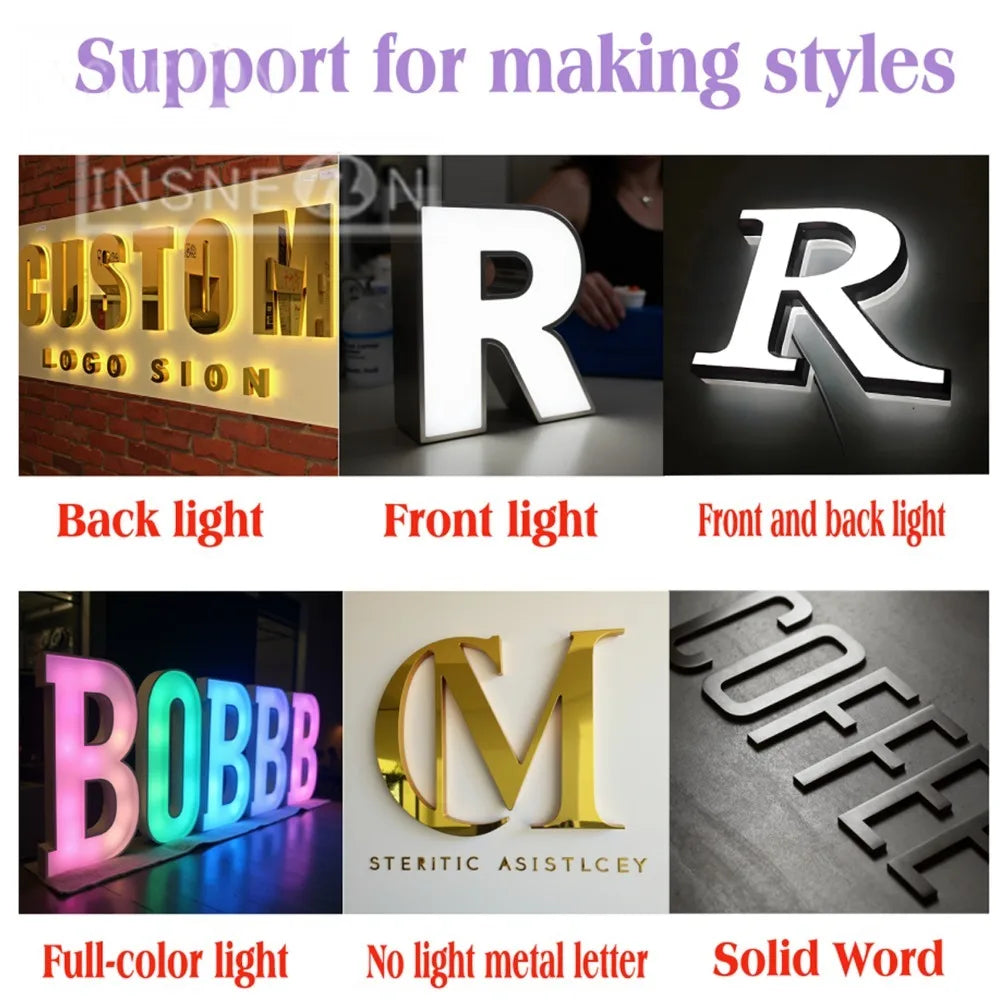 Custom Personalized LED Light Up Sign 3D Metal Letters For Outdoor Business Storefront Waterproof Illuminated Backlit Signage