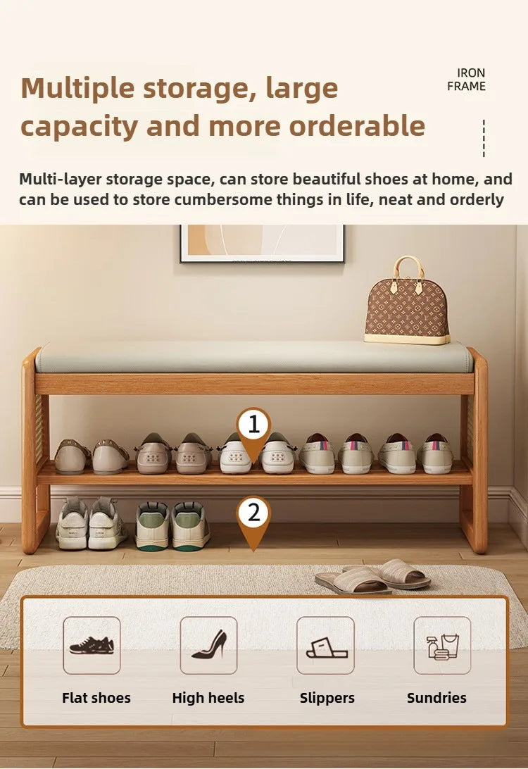 New Chinese style shoe changing stool with seating at the entrance, entrance door, shoe rack, entrance hall, household soft bag,