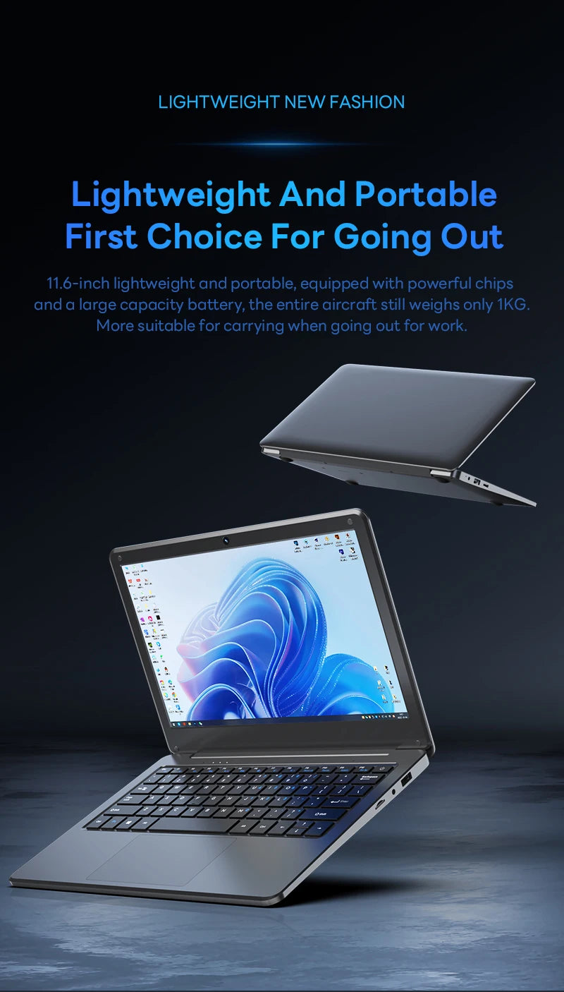 BYONE Cheap Laptops 11.6 Inch Intel N3350 6GB RAM 64G Expandable 128G SSD Wifi Office Study Portable Ultraslim Notebook Computer