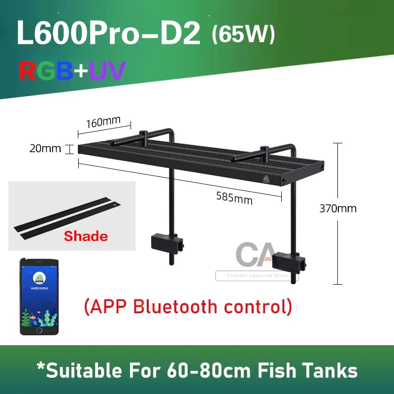 WEEK AQUA L Series,  Aquarium LED Grow Lamp for Plants, App Control, Aquariums Equipment Lighting, RGB + UV,Adjustable width
