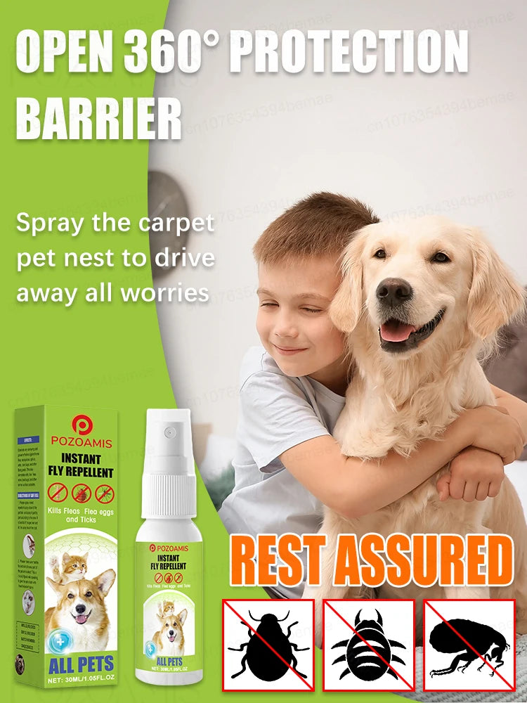 Spray anti-puces pour animaux de compagnie, dissolvant de poux, contrôle des tiques et des insectes.