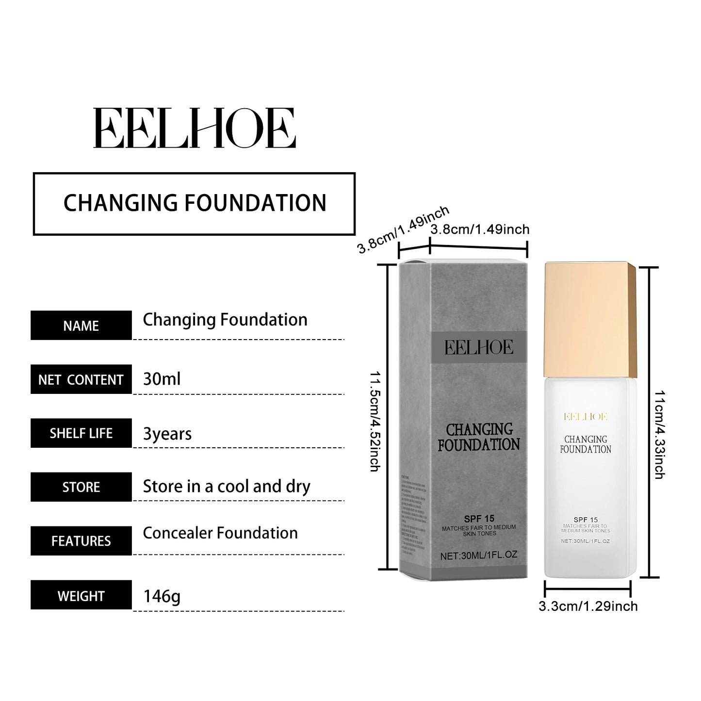 Liquid Foundation Naturally Covers Flaws Full Coverage Matte Moisturizer Oil-control Sunscreen Spf 15 Waterproof Sweat-resistant