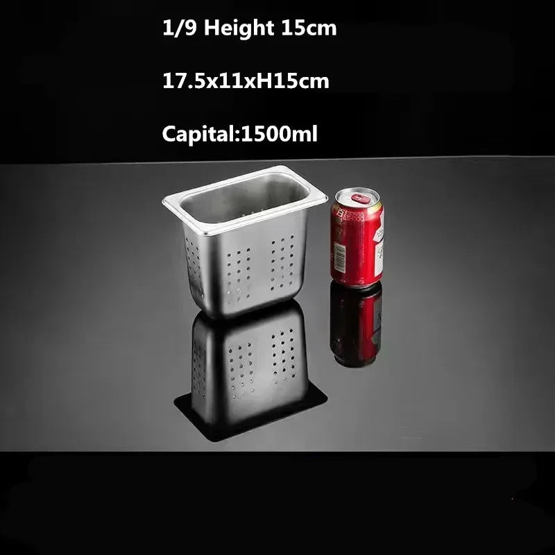 Rectangle Stainless Steel Storage Leak Trays Hole Mesh Strainer Vegetable Fruit Washing Basket Food GN Pan Water Filter Basin