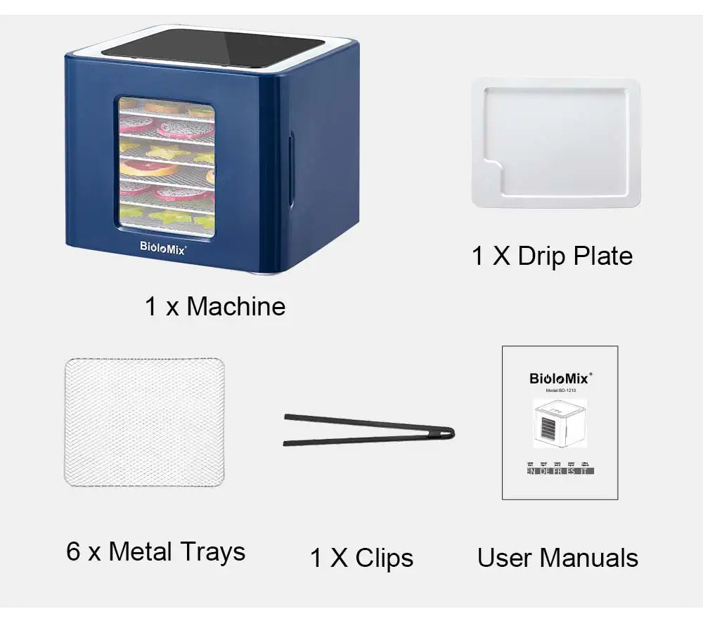 BioloMix 6 Trays Food Dehydrator with LED Touch Control,Digital Temperature and Time,Dryer for Fruit Vegetable Meat Beef Jerky