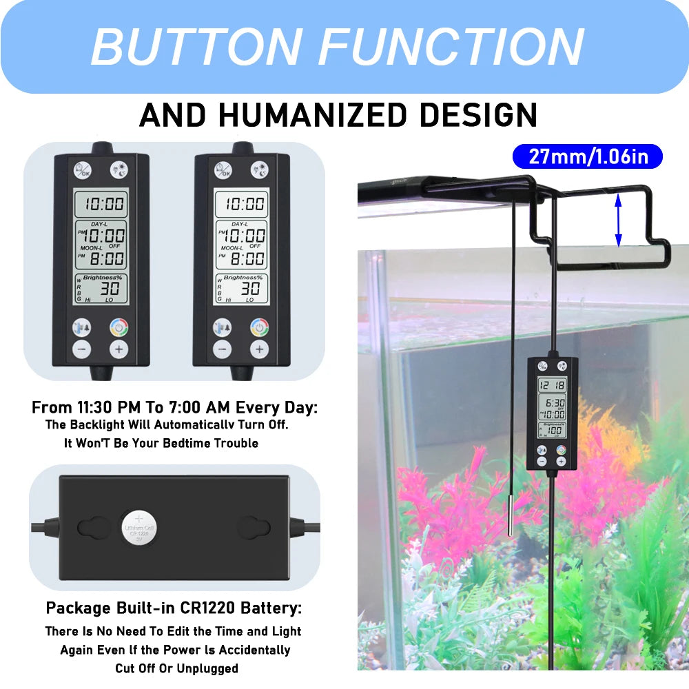 75-90CM Aquarium 24/7 Full Spectrum Lighting LED Light With Thermometer And Memory Function IP68 Fish Tank Plant Growth Lamp