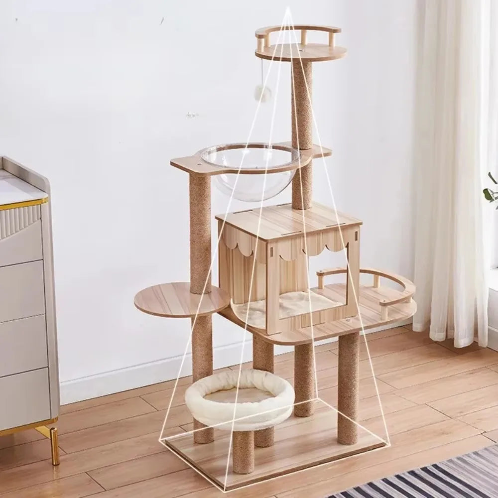 Cat Tree House Sisal Rope Adjustable Multi-Level Floor To Ceiling Cat Tower Cats Condo Pet Products With Scratching Post Hammock