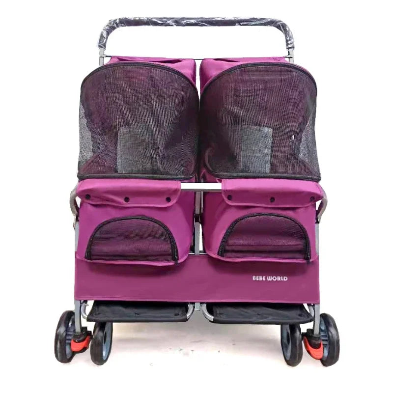 Multifunctional pet car Ultra-light two-seater pet buggy Detachable and washable trolley Universal pet car for cats and dogs