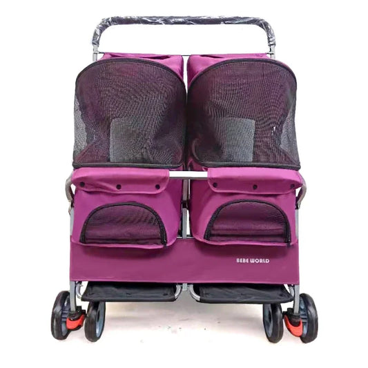 Multifunctional pet car Ultra-light two-seater pet buggy Detachable and washable trolley Universal pet car for cats and dogs
