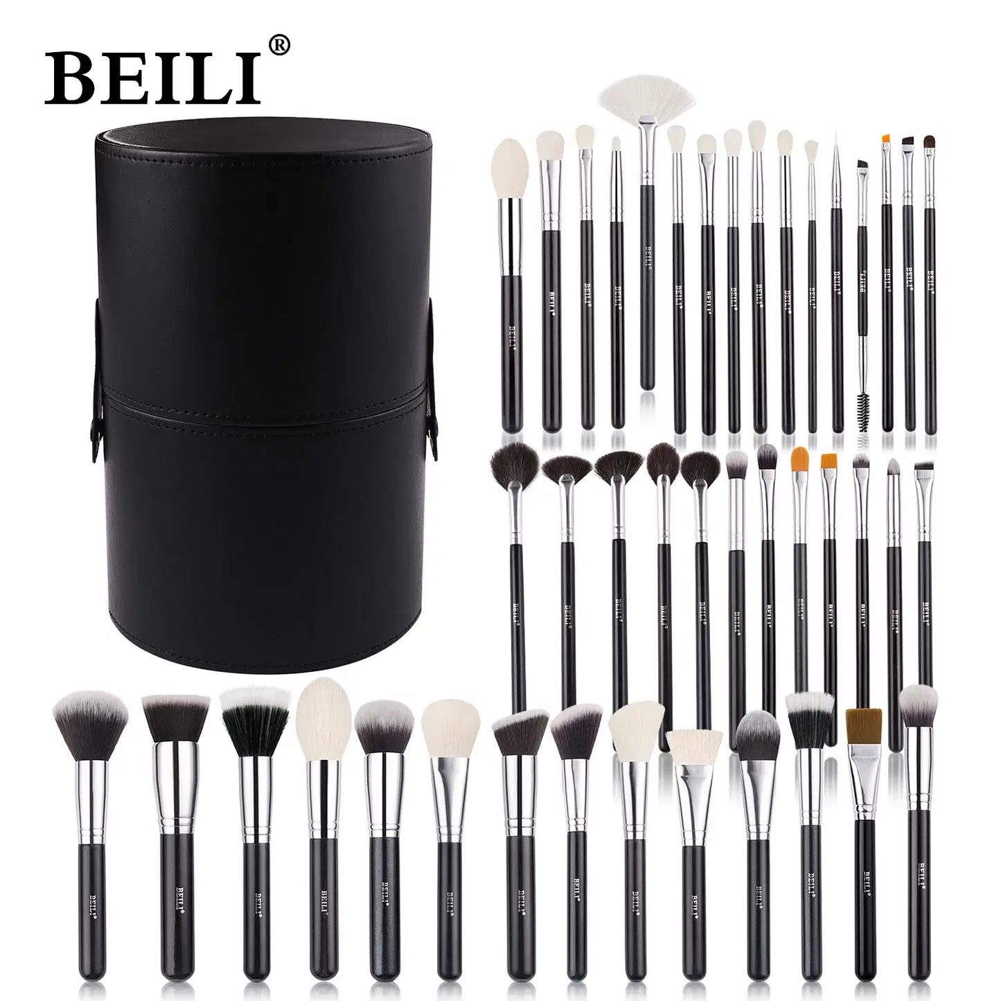 Handle Color: Red, Ships From: CHINA - BEILI Makeup Brush Set with Holder 30-42Pcs Professional Foundation Powder Blush Eyeshadow Blending Brushes Kit Make Up Tools