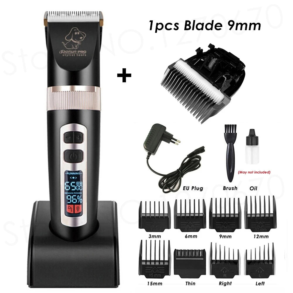 BaoRun P9 Dog Clipper Professional LCD Display Pet Cat Clippers Shaver Electrical Grooming Trimmer Rechargeable Haircut Machine