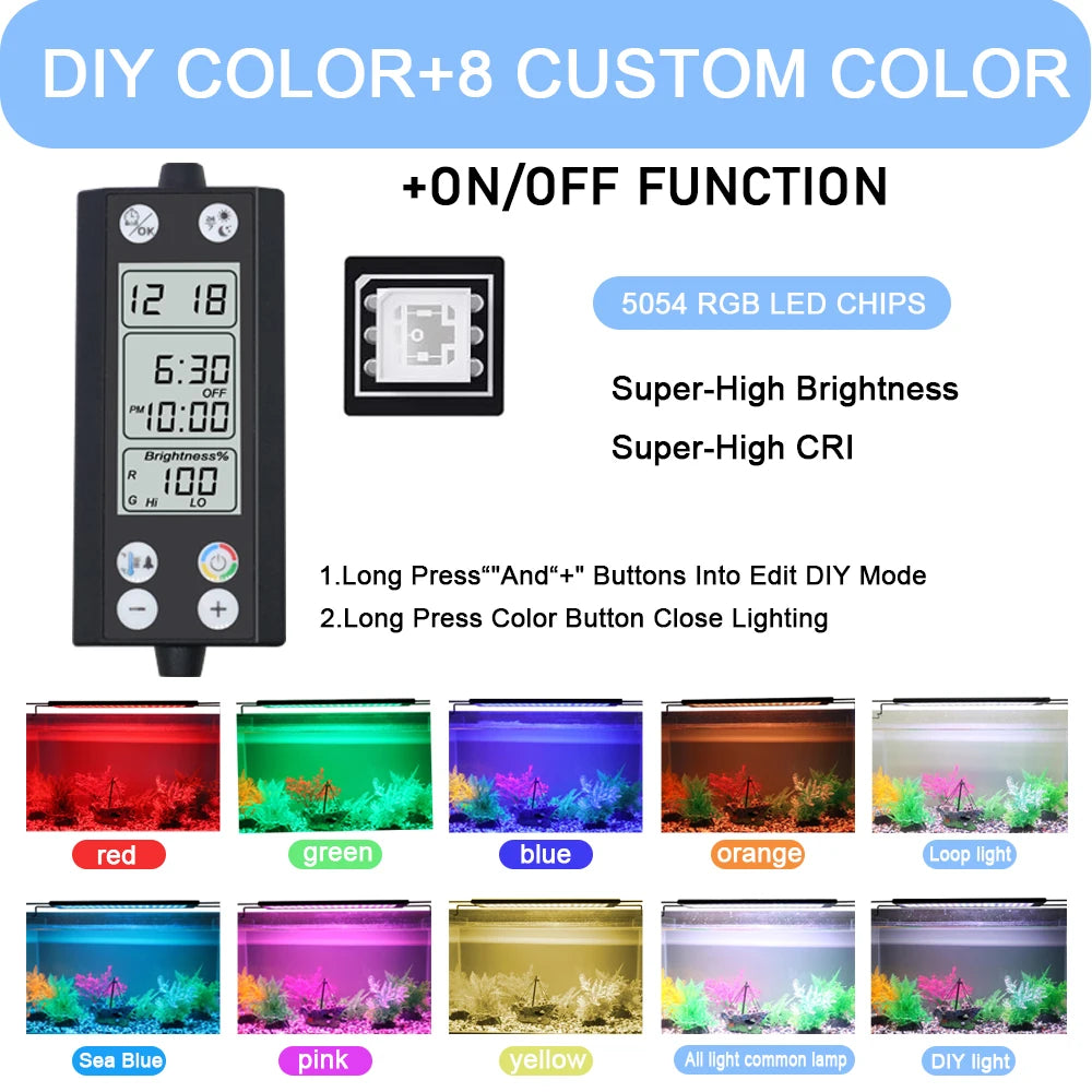 75-90CM Aquarium 24/7 Full Spectrum Lighting LED Light With Thermometer And Memory Function IP68 Fish Tank Plant Growth Lamp