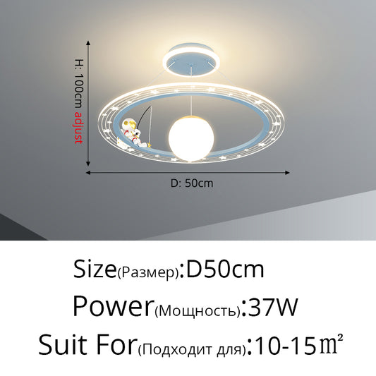 Color: Type C blue, style: Tri color dimming - Children's Room Bedroom Lamp Creative Space Astronaut Pendant Lamp